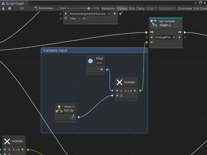 A Graph window, with a node group called Variable Input created in the Graph Editor